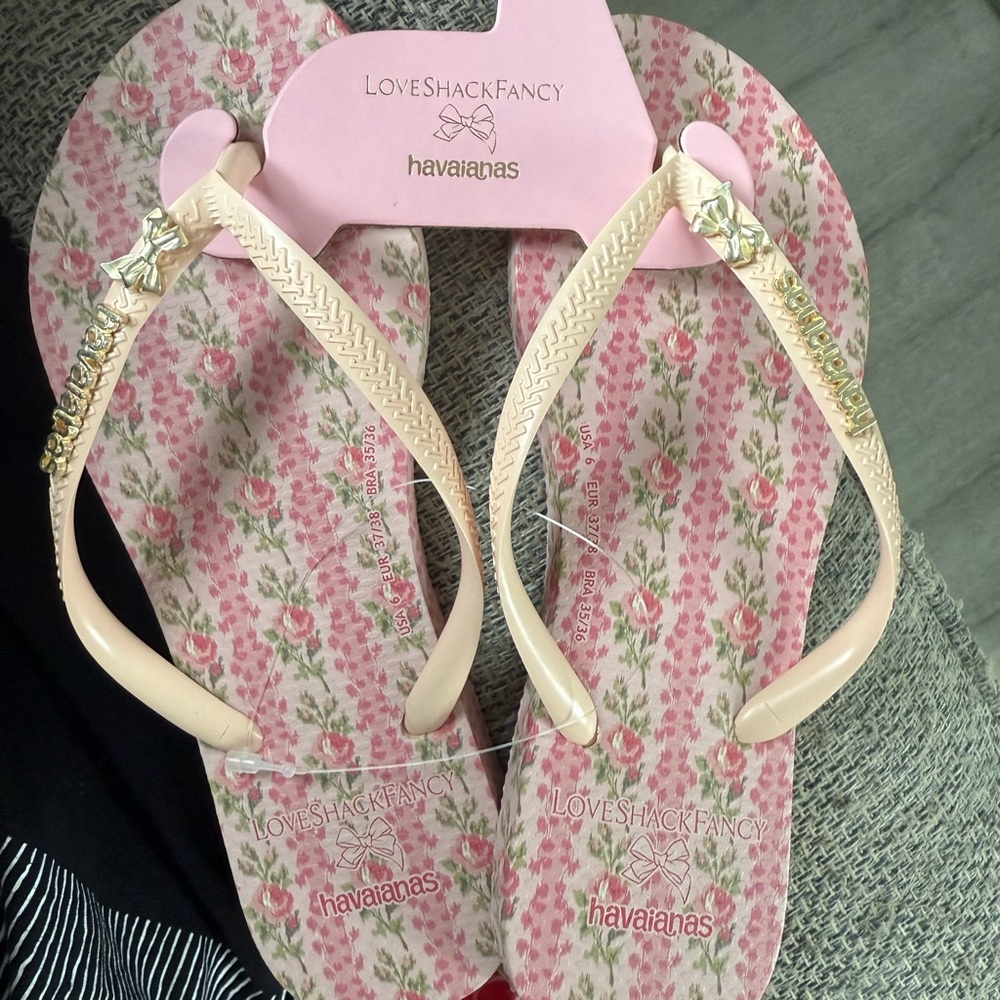 LoveShackFancy Havaianas Pink Floral Flip Flops